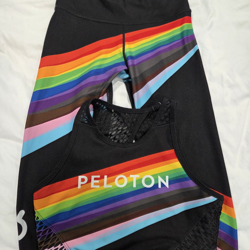 Peloton Black Activewear Set with Rainbow Stripes